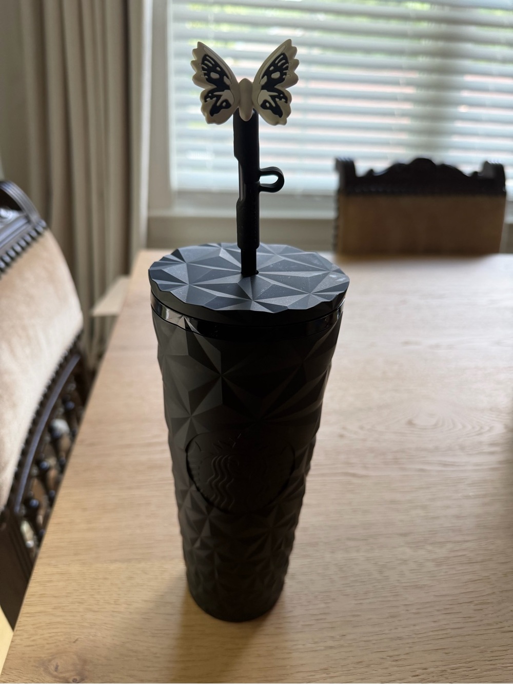 Starbucks Black Geometric Tumbler with Butterfly Straw Top